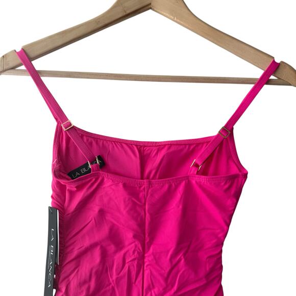 La Blanca Island Goddess Solid Pink Square Neck One Piece Swimsuit Size 2 - Picture 9 of 10